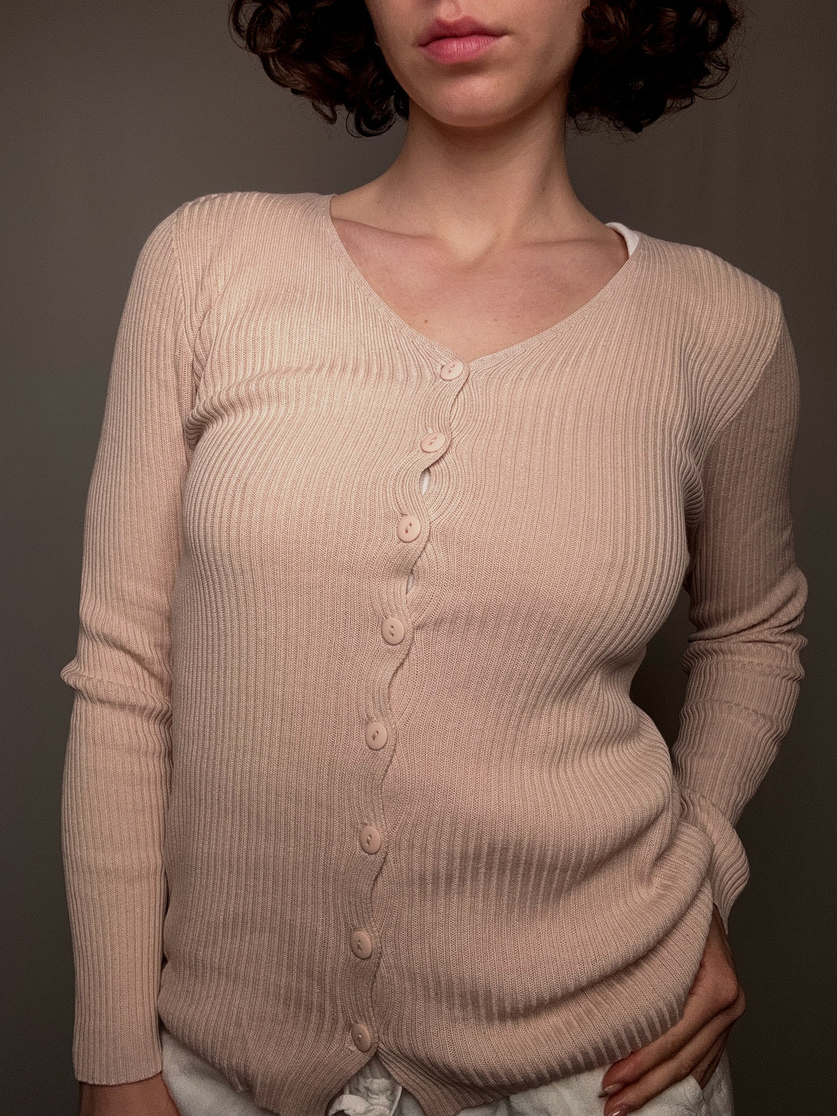 Petit cardigan rose poudré S vintage