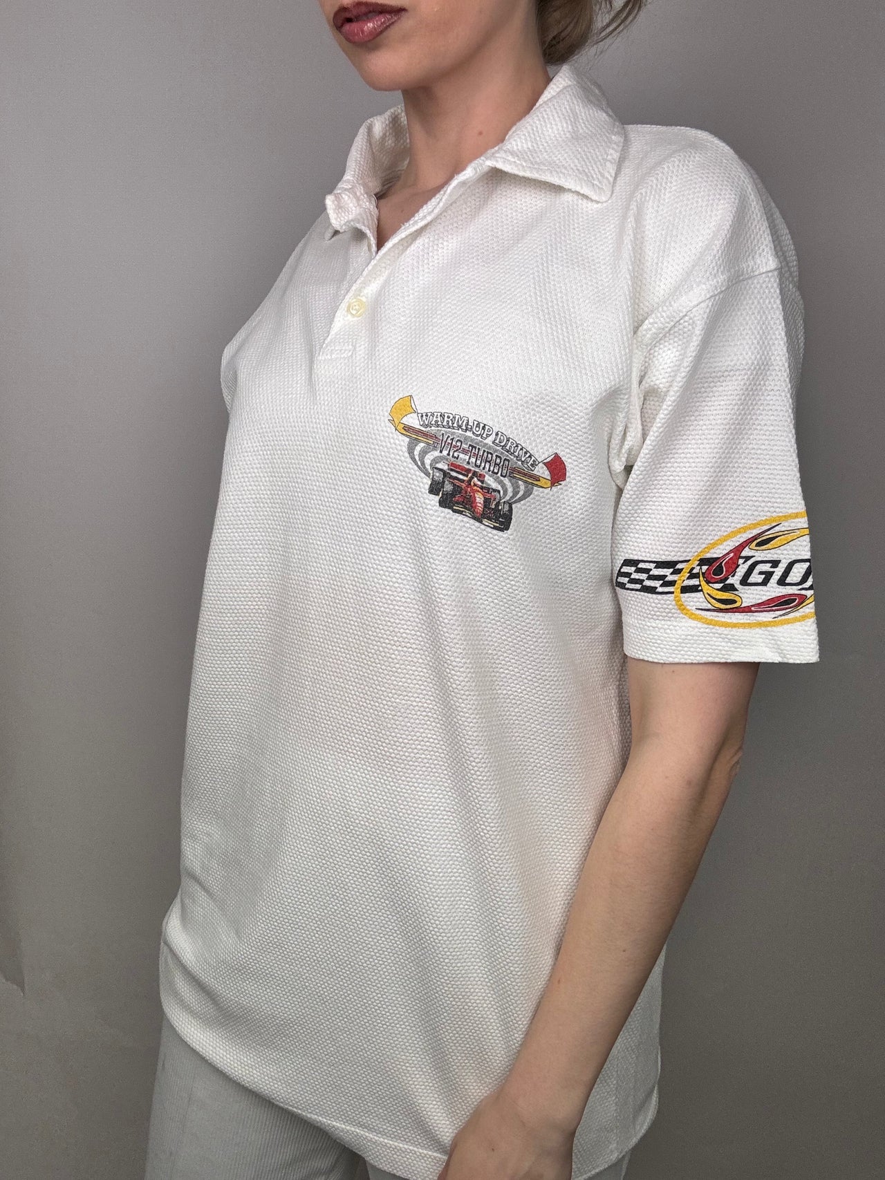 White racing polo shirt M vintage