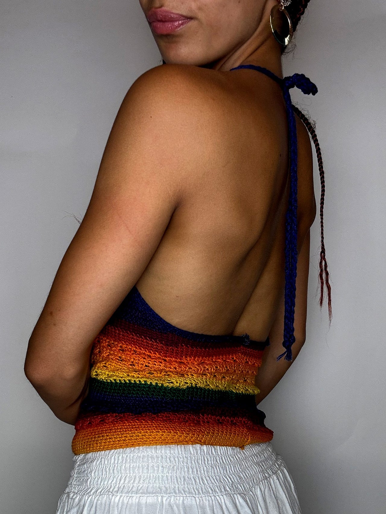 Top en maille dos nu multicolore S vintage