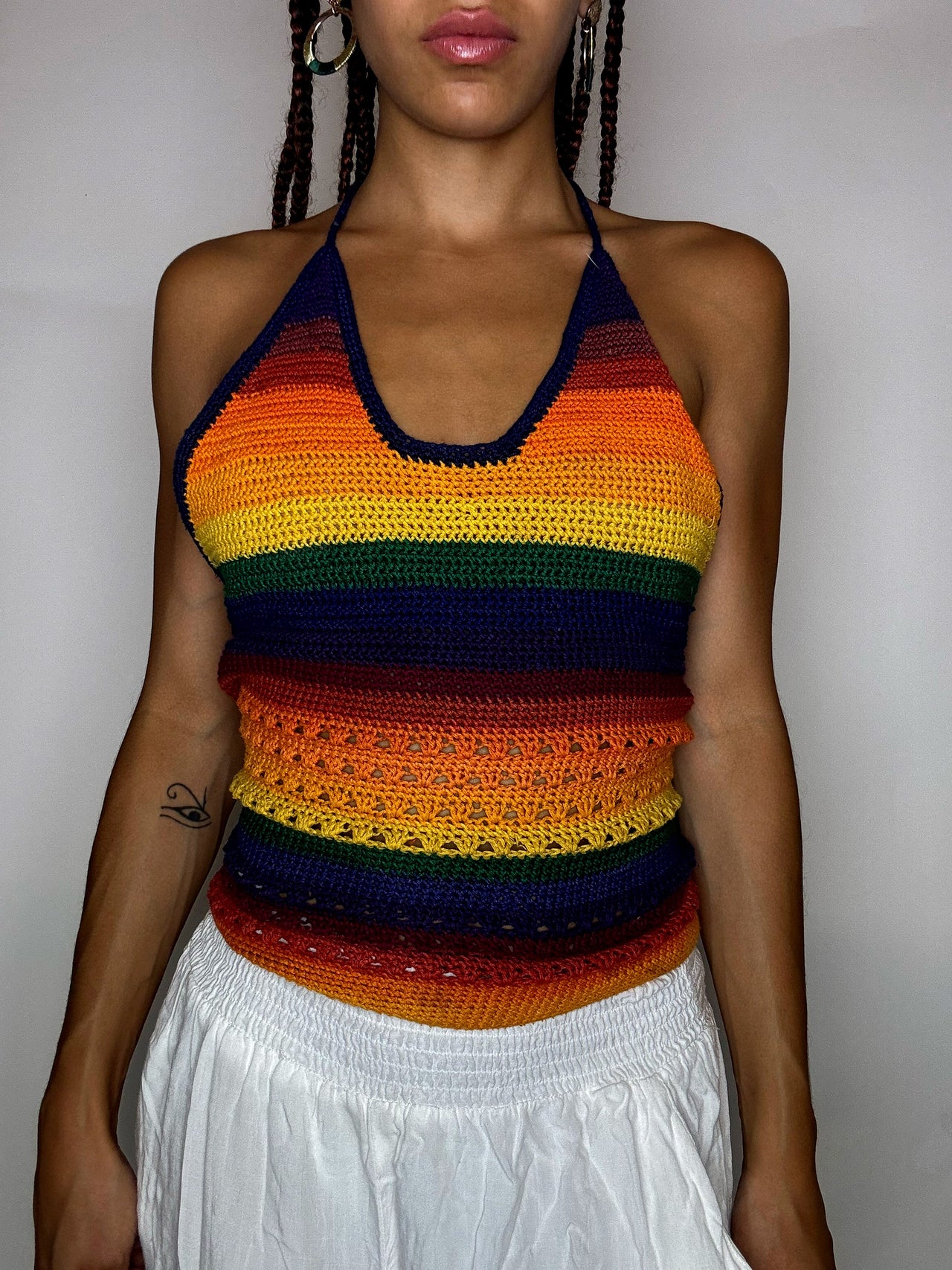 Top en maille dos nu multicolore S vintage