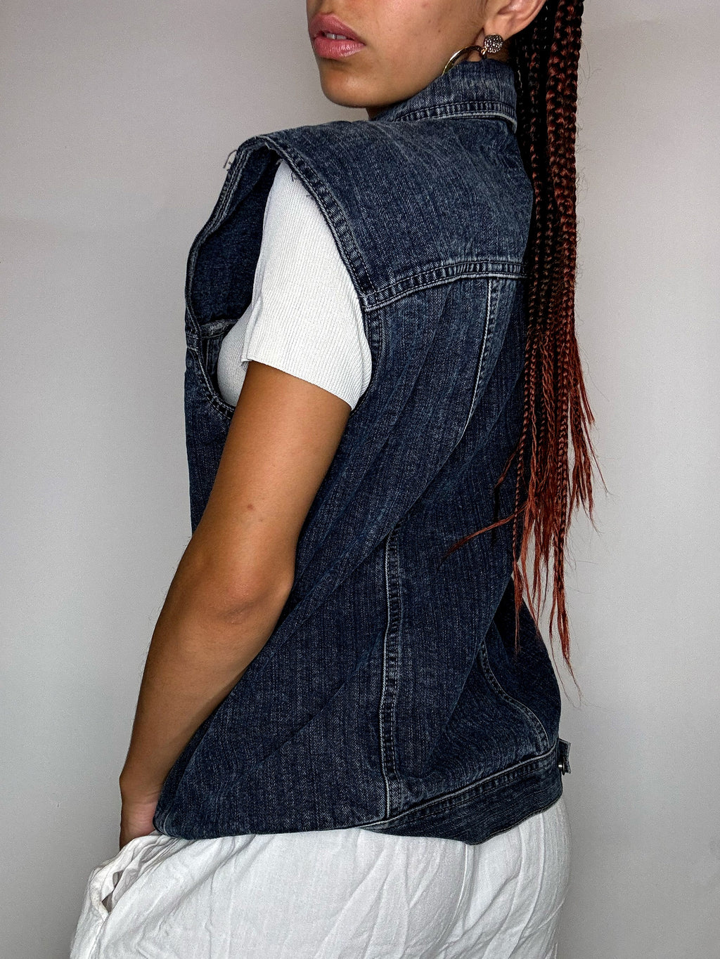 Vintage-Jeansjacke ohne Ärmel, Größe L
