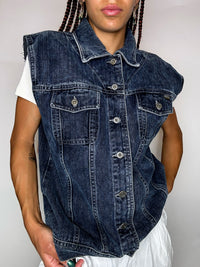 Vintage-Jeansjacke ohne Ärmel, Größe L