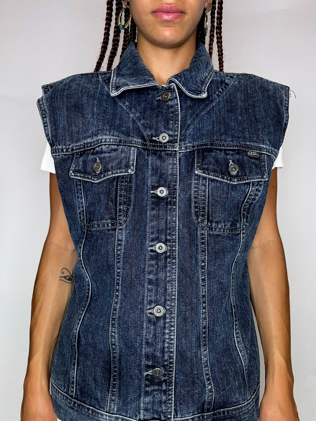 Vintage-Jeansjacke ohne Ärmel, Größe L