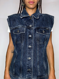 Vintage-Jeansjacke ohne Ärmel, Größe L