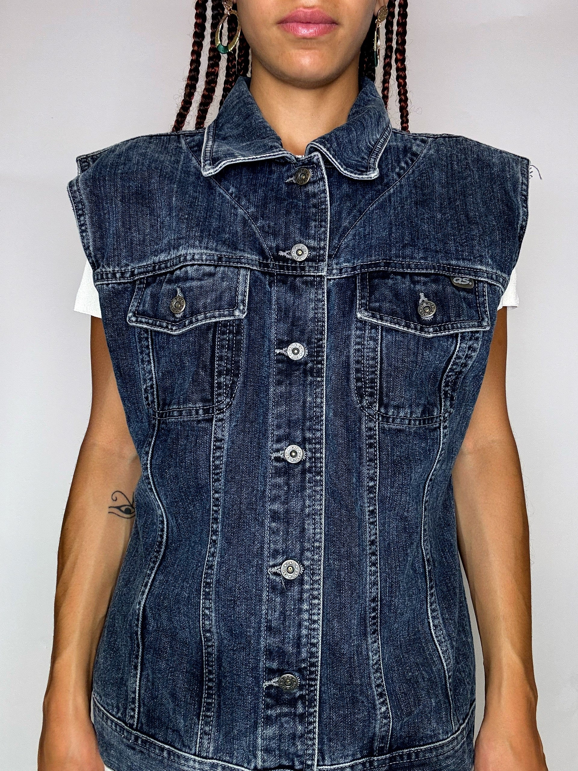 Vintage-Jeansjacke ohne Ärmel, Größe L