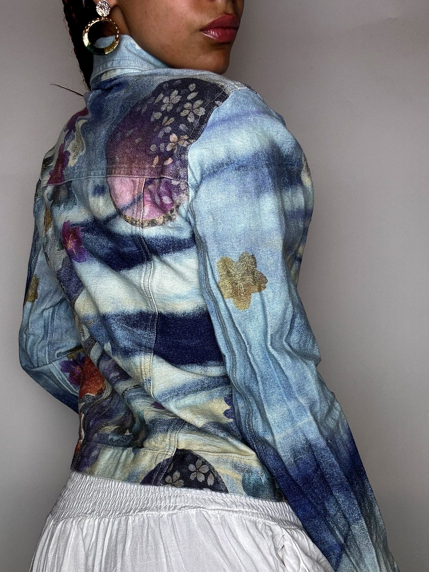 Veste en denim graphique colorée XS/S vintage