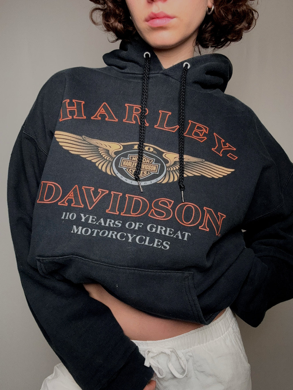 schwarzer Harley-Davidson-Kapuzenpullover Größe L Vintage