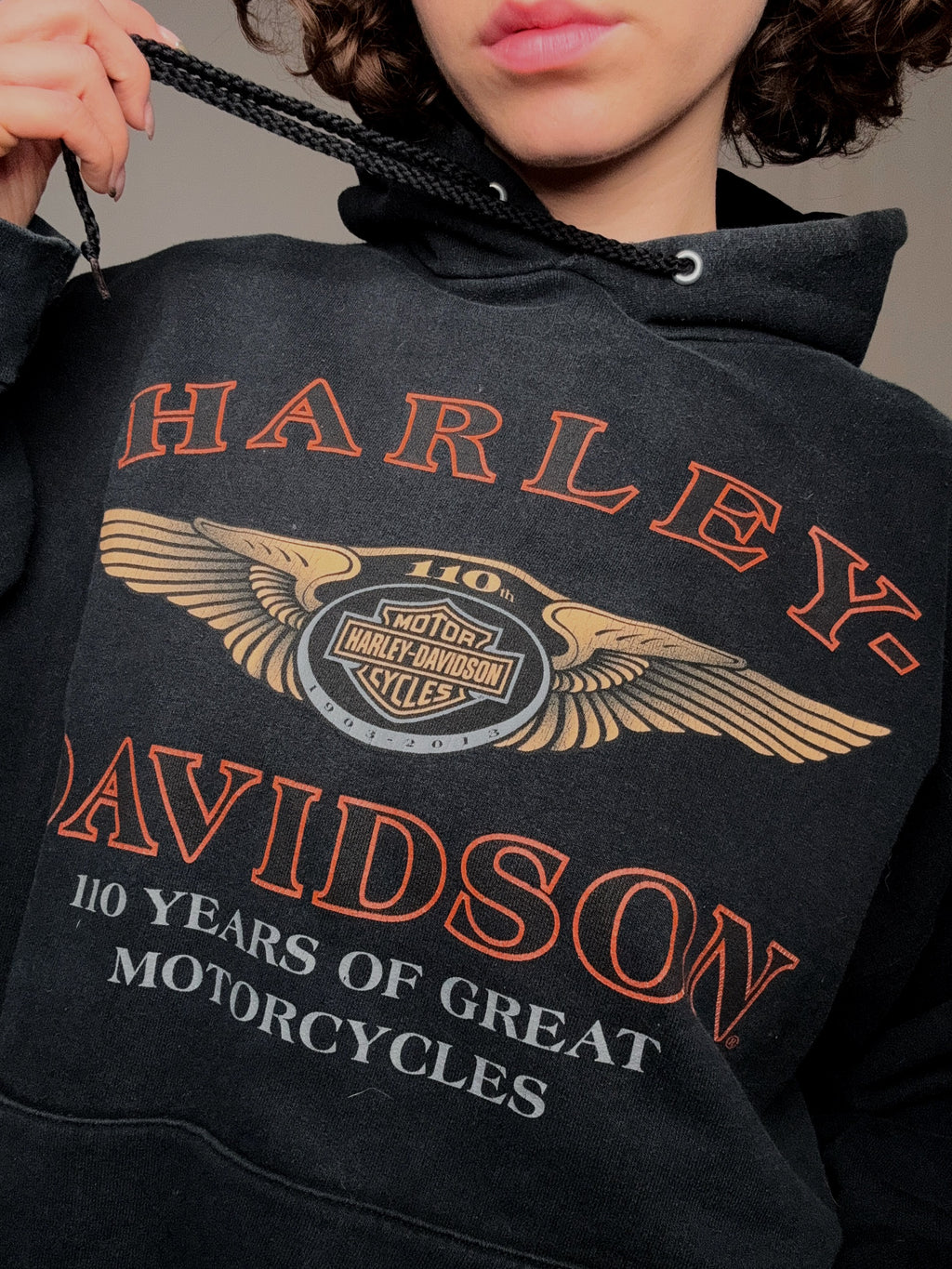 schwarzer Harley-Davidson-Kapuzenpullover Größe L Vintage