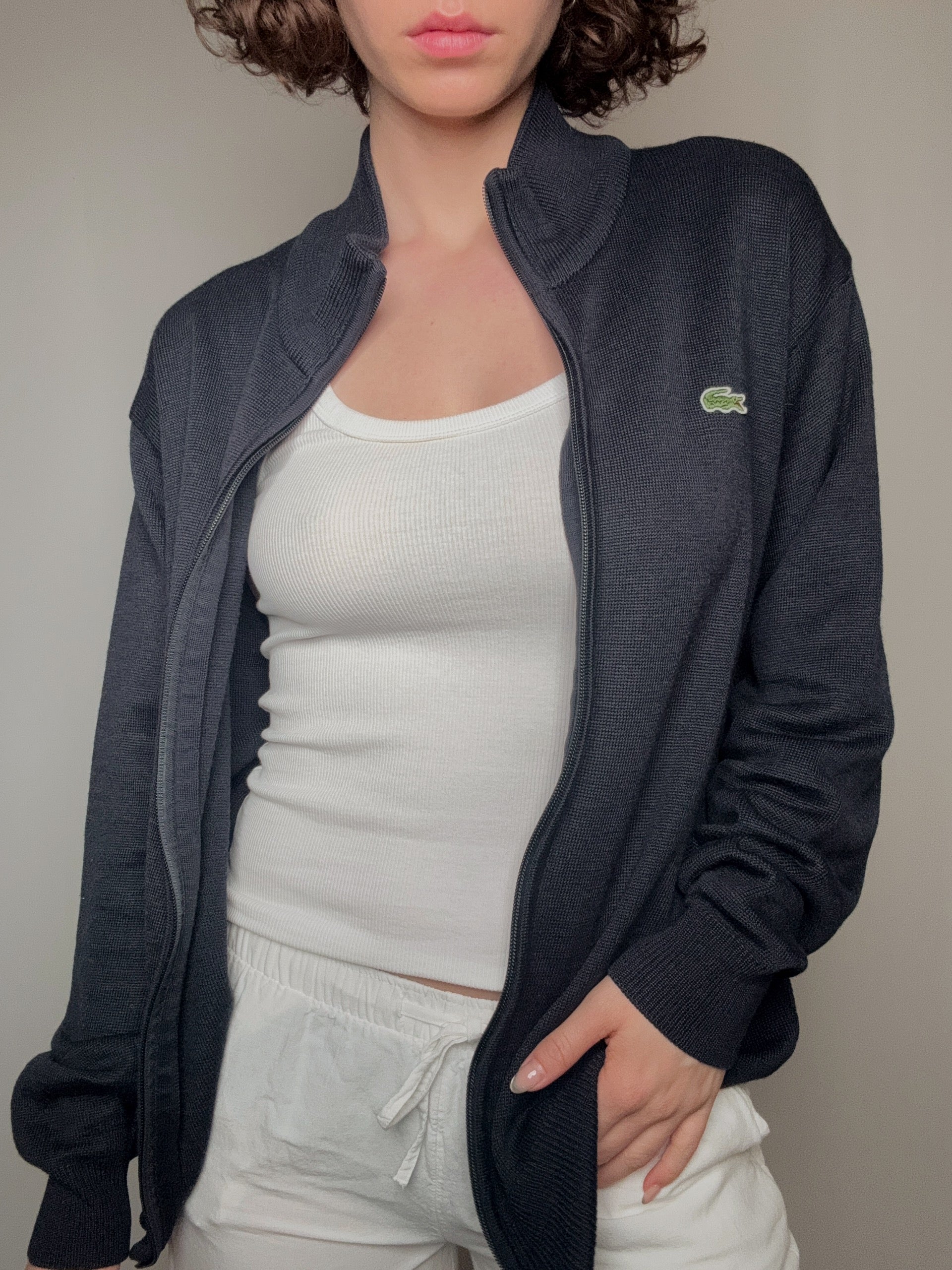 Lacoste Strickjacke mit Reißverschluss, L, Vintage