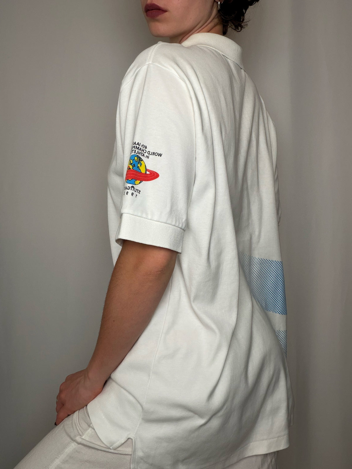 Polo blanc et bleu Reebok L vintage
