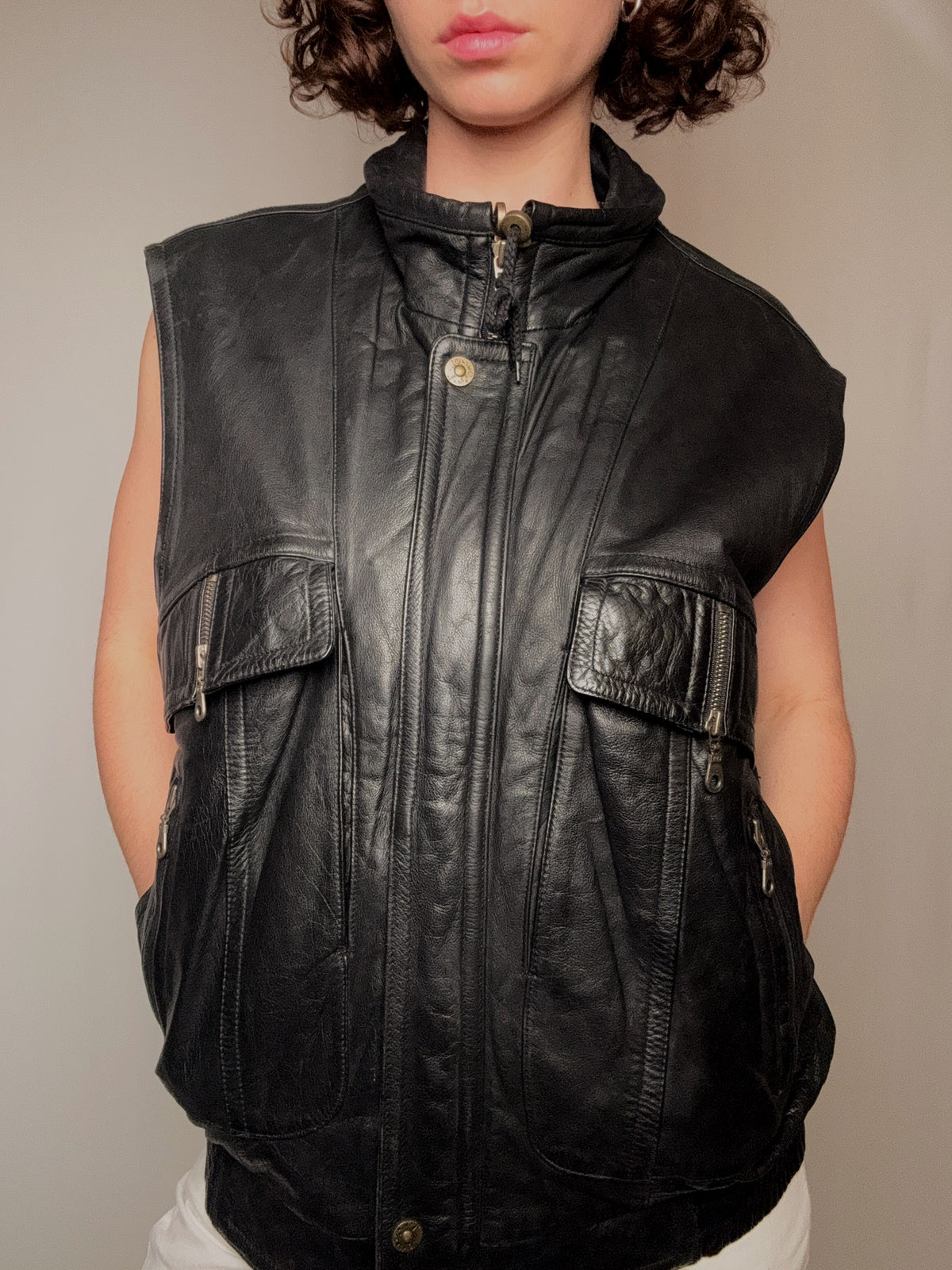 Gilet en cuir noir L vintage