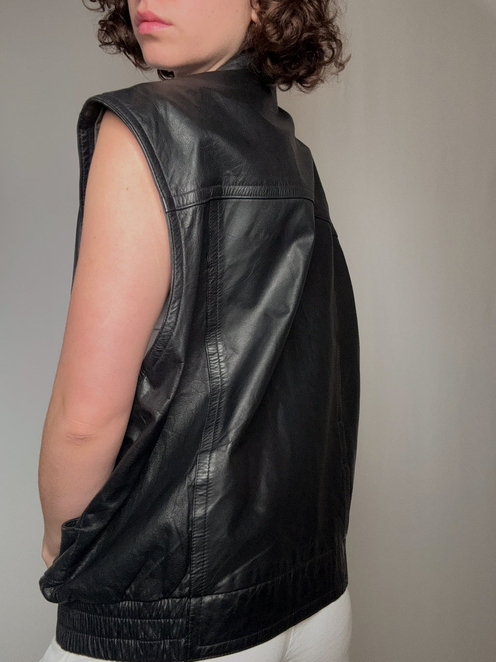 Gilet en cuir noir L vintage