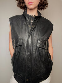 Gilet en cuir noir L vintage