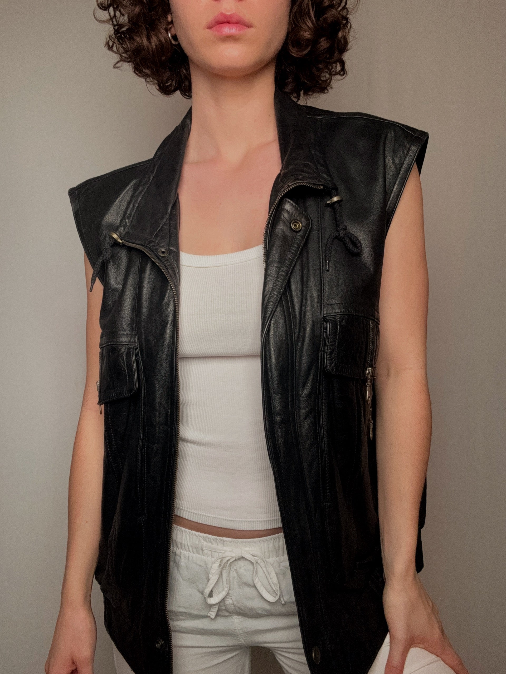 Gilet en cuir noir L vintage