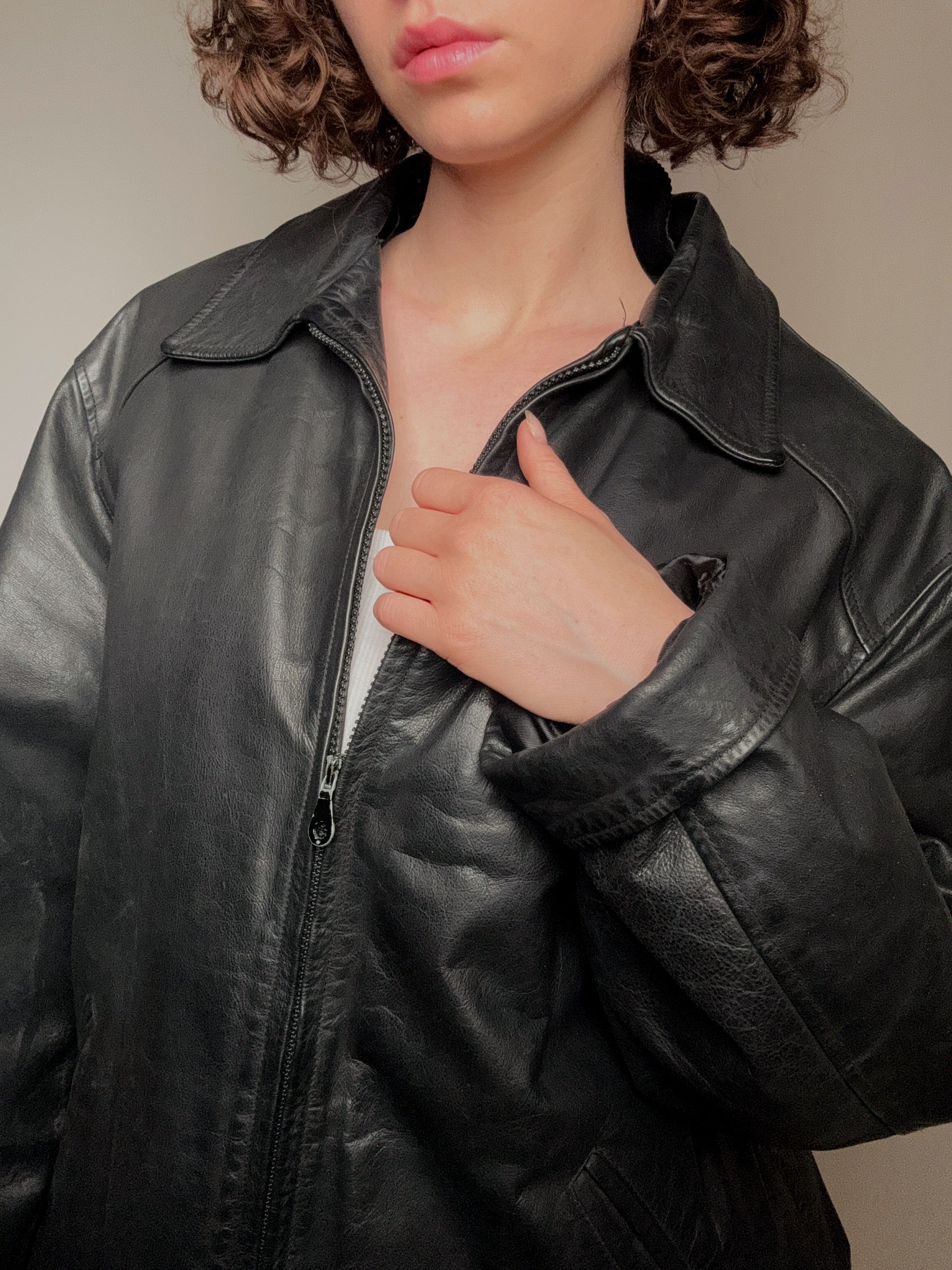 Veste en cuir droite noir L vintage