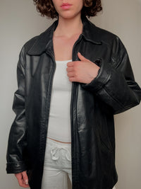 Veste en cuir droite noir L vintage