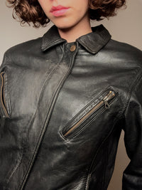 Veste en cuir droite style motard M vintage