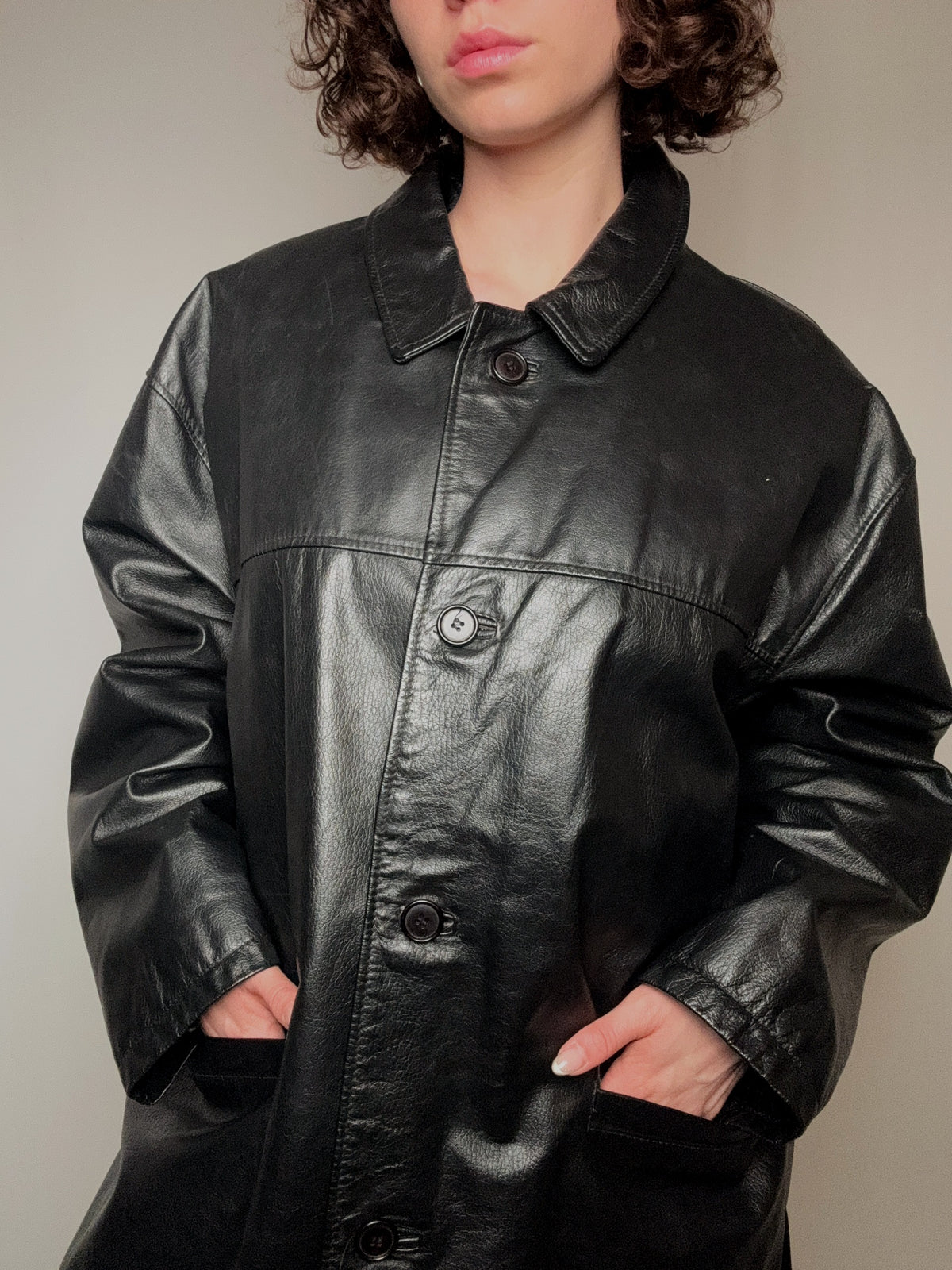 Veste en cuir droite noir L vintage