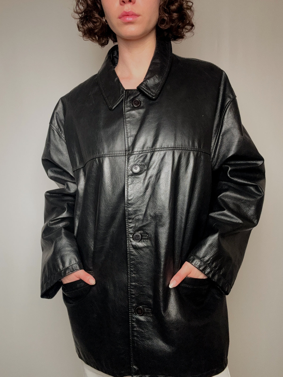 Veste en cuir droite noir L vintage