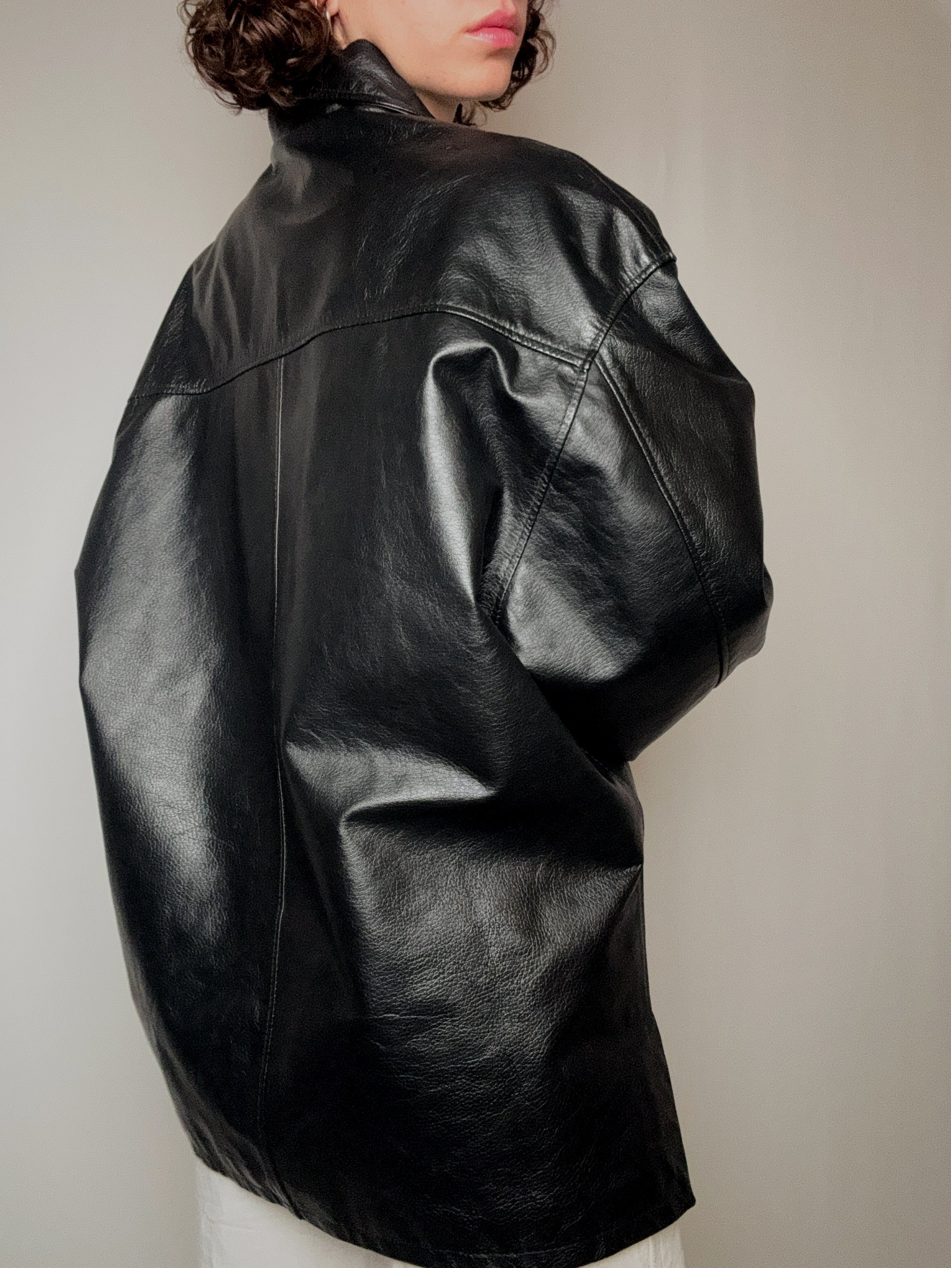 Veste en cuir droite noir L vintage