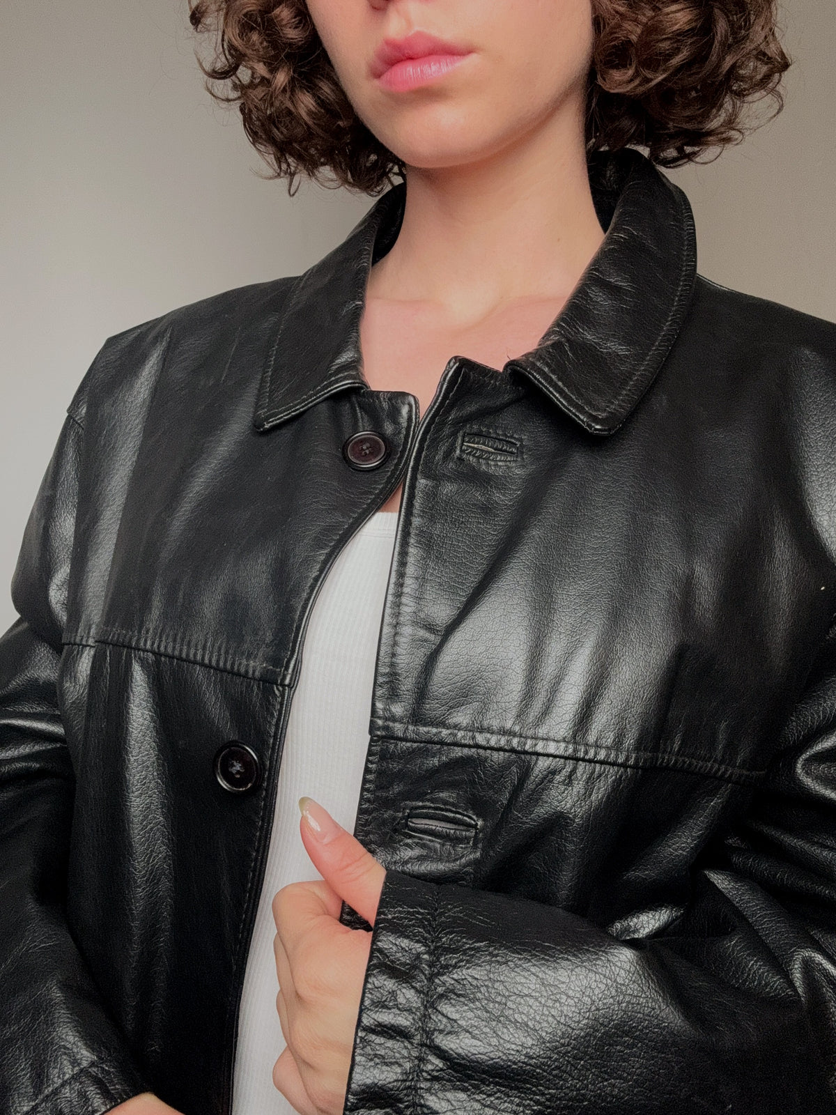 Veste en cuir droite noir L vintage