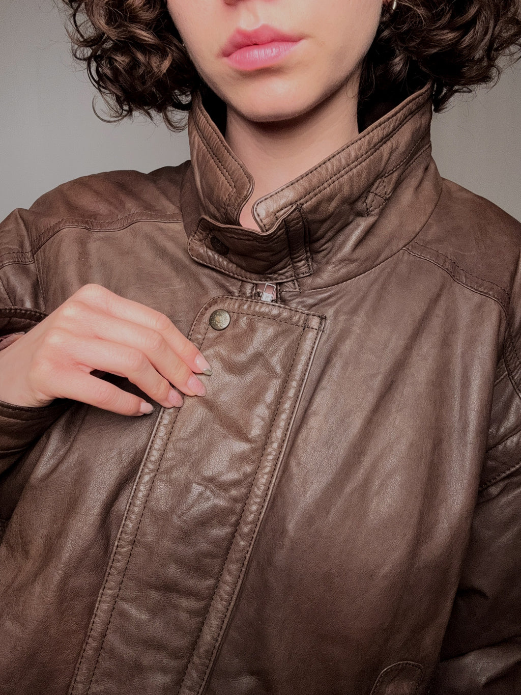 Bomber en cuir brun XL vintage