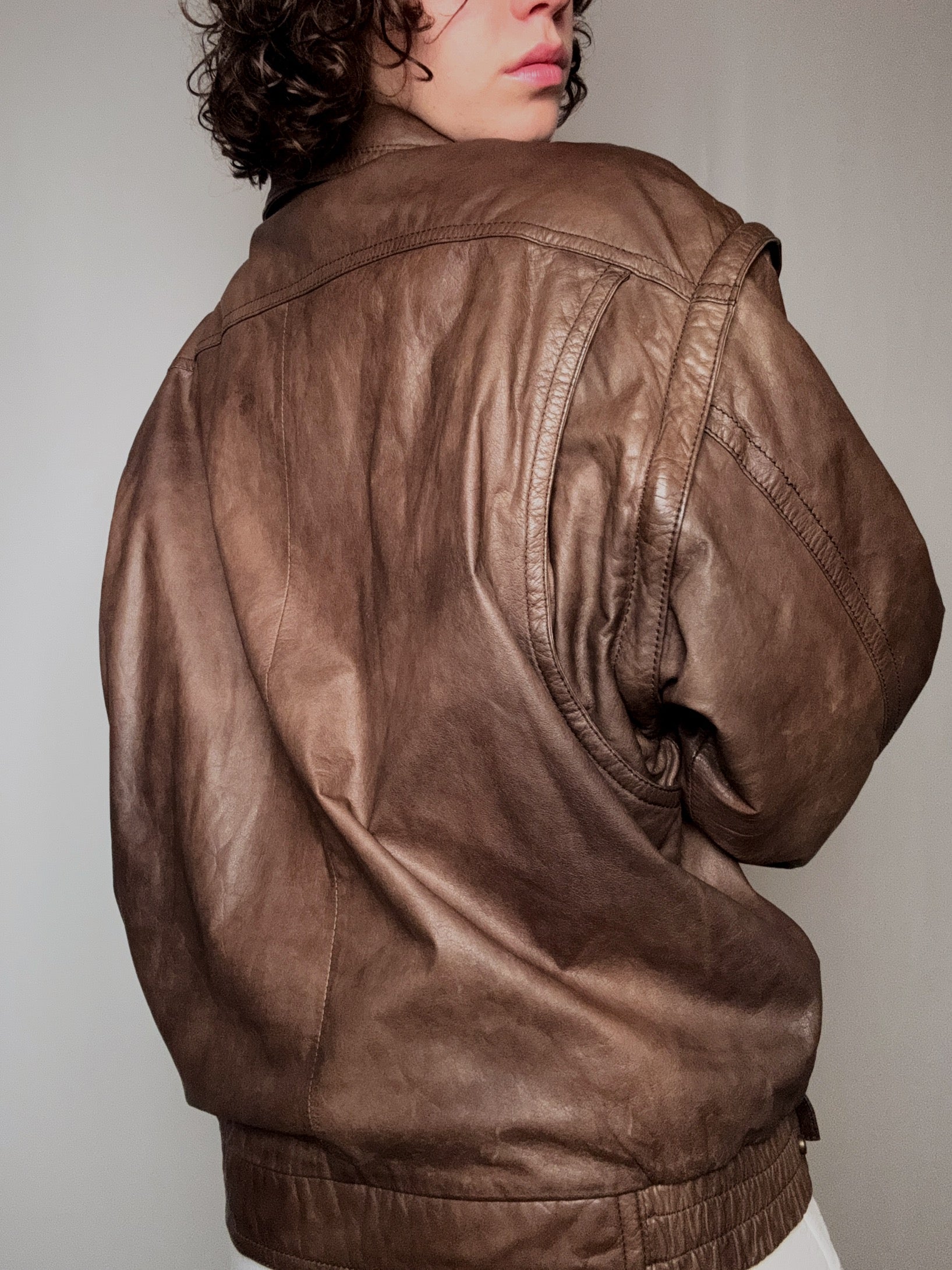 Bomber en cuir brun XL vintage