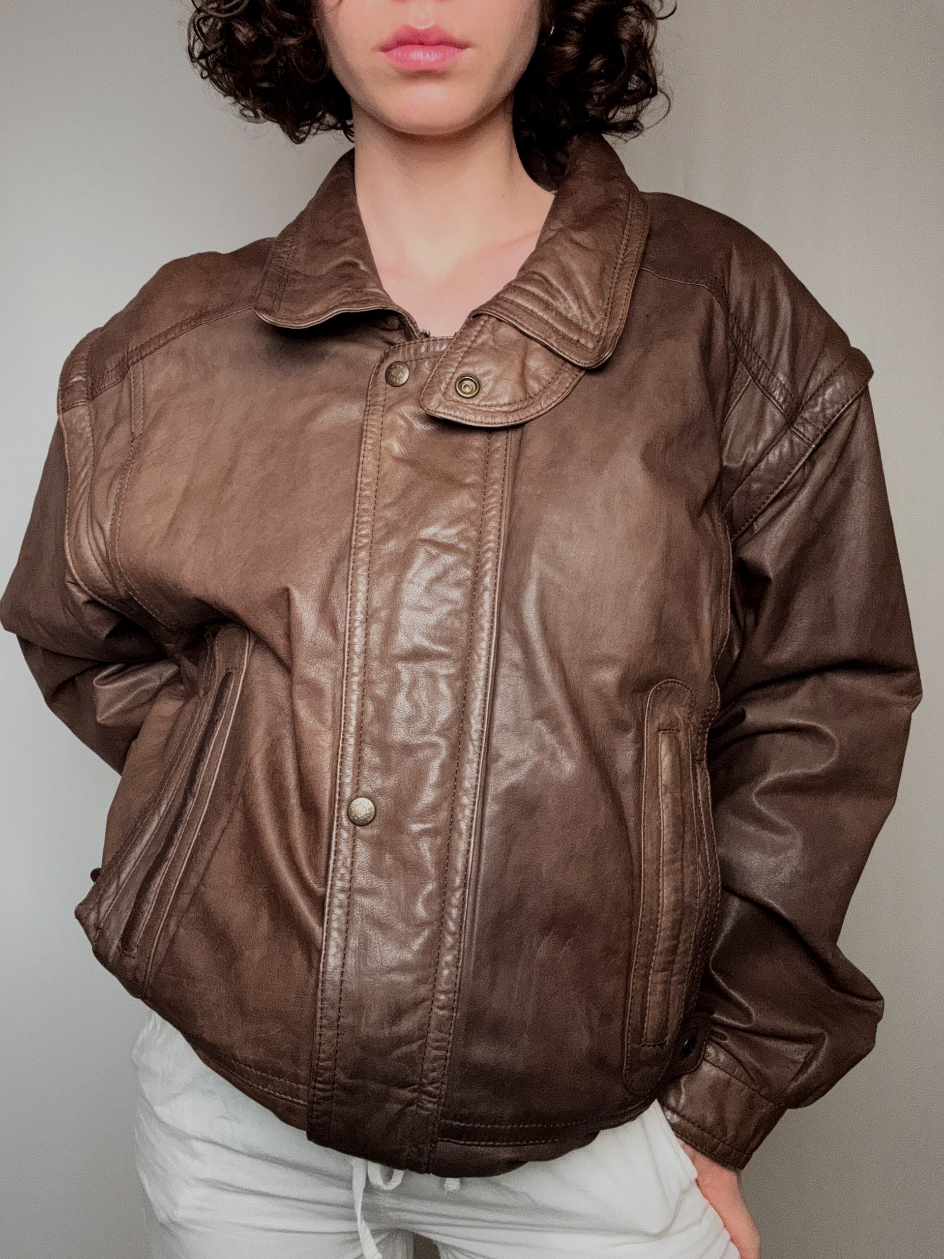 Bomber en cuir brun XL vintage