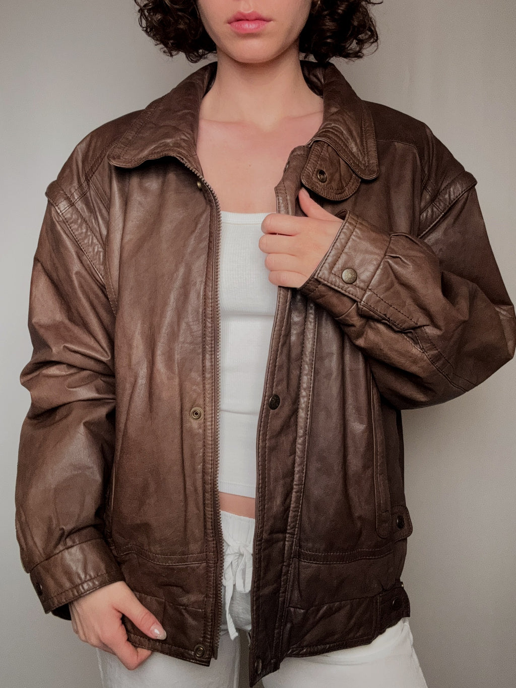 Bomber en cuir brun XL vintage