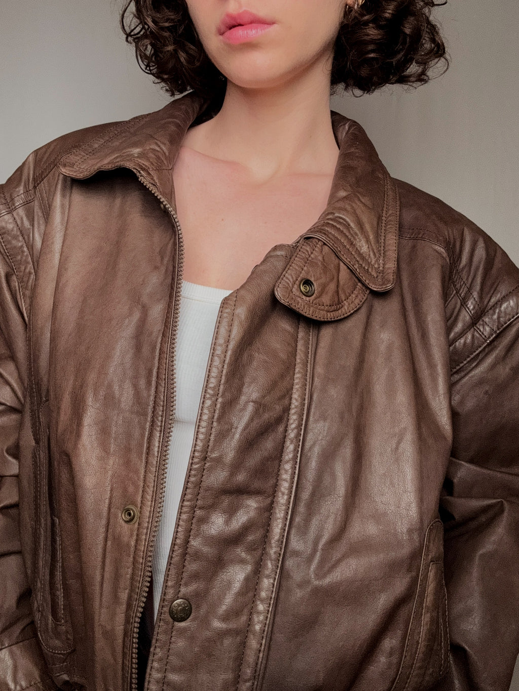 Bomber en cuir brun XL vintage