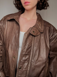 Bomber en cuir brun XL vintage