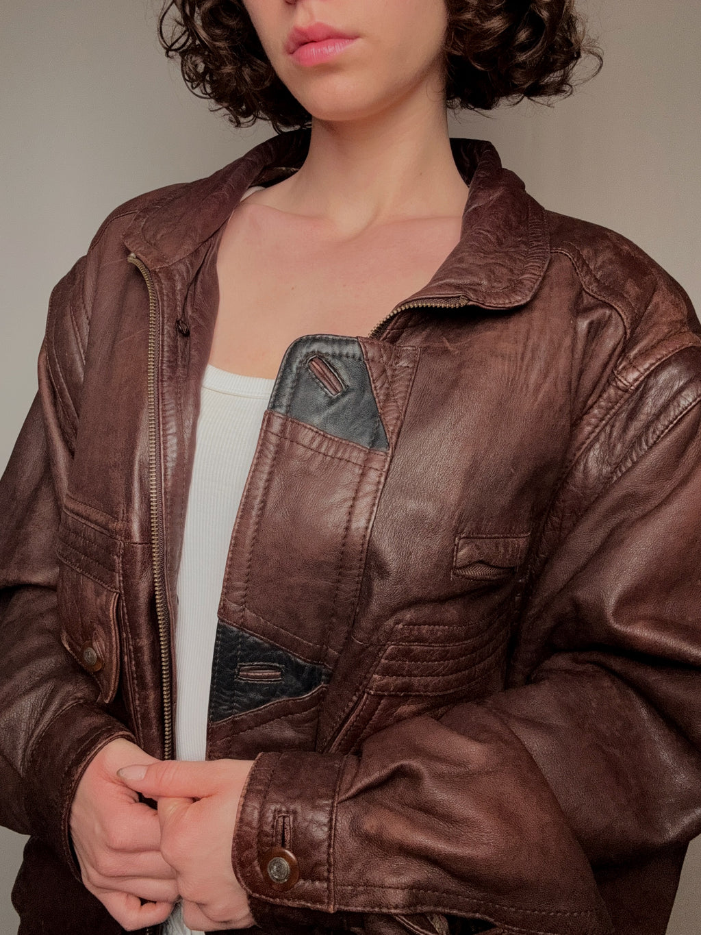 Blouson en cuir brun XL vintage