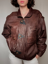 Blouson en cuir brun XL vintage