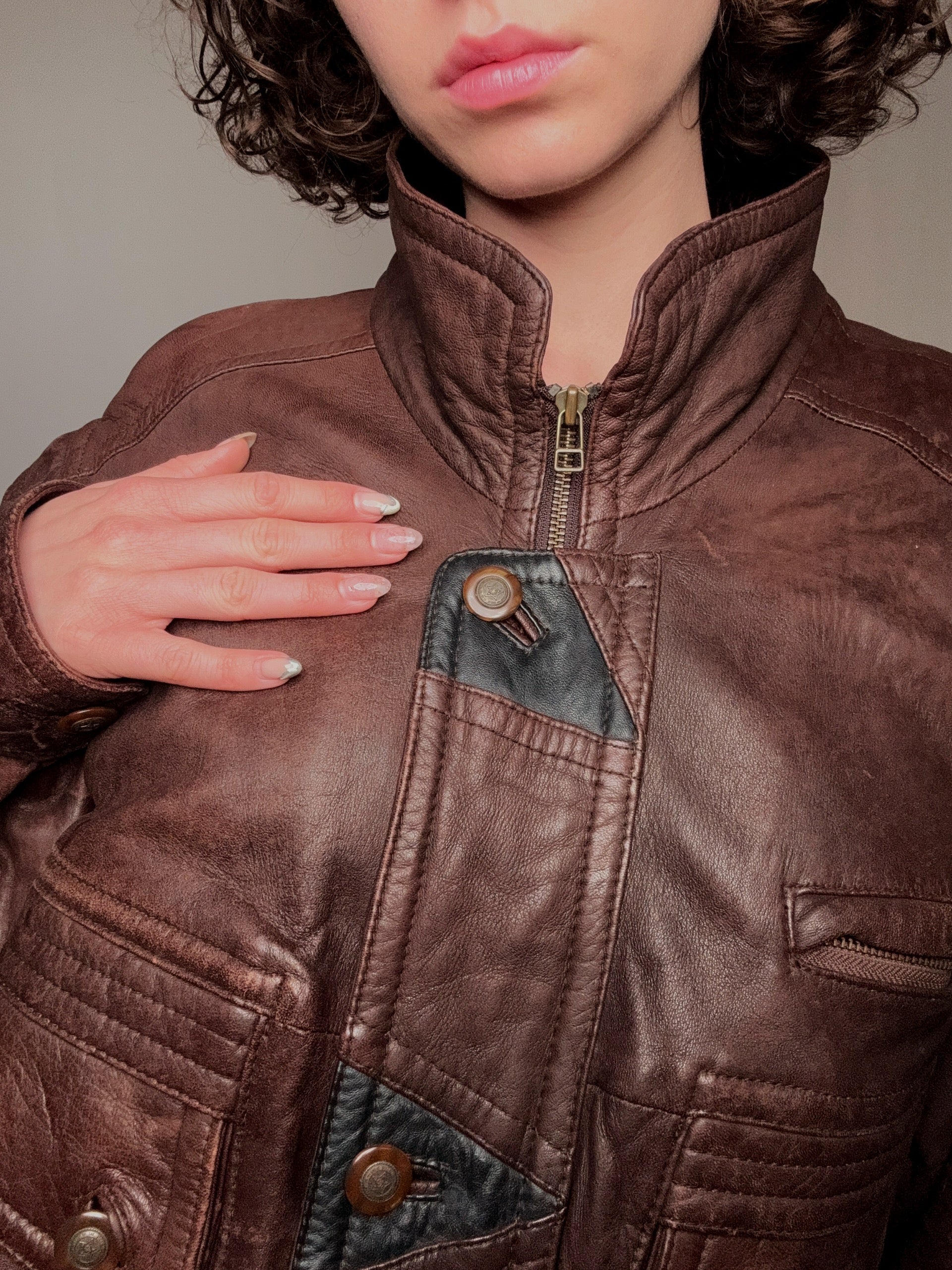Blouson en cuir brun XL vintage