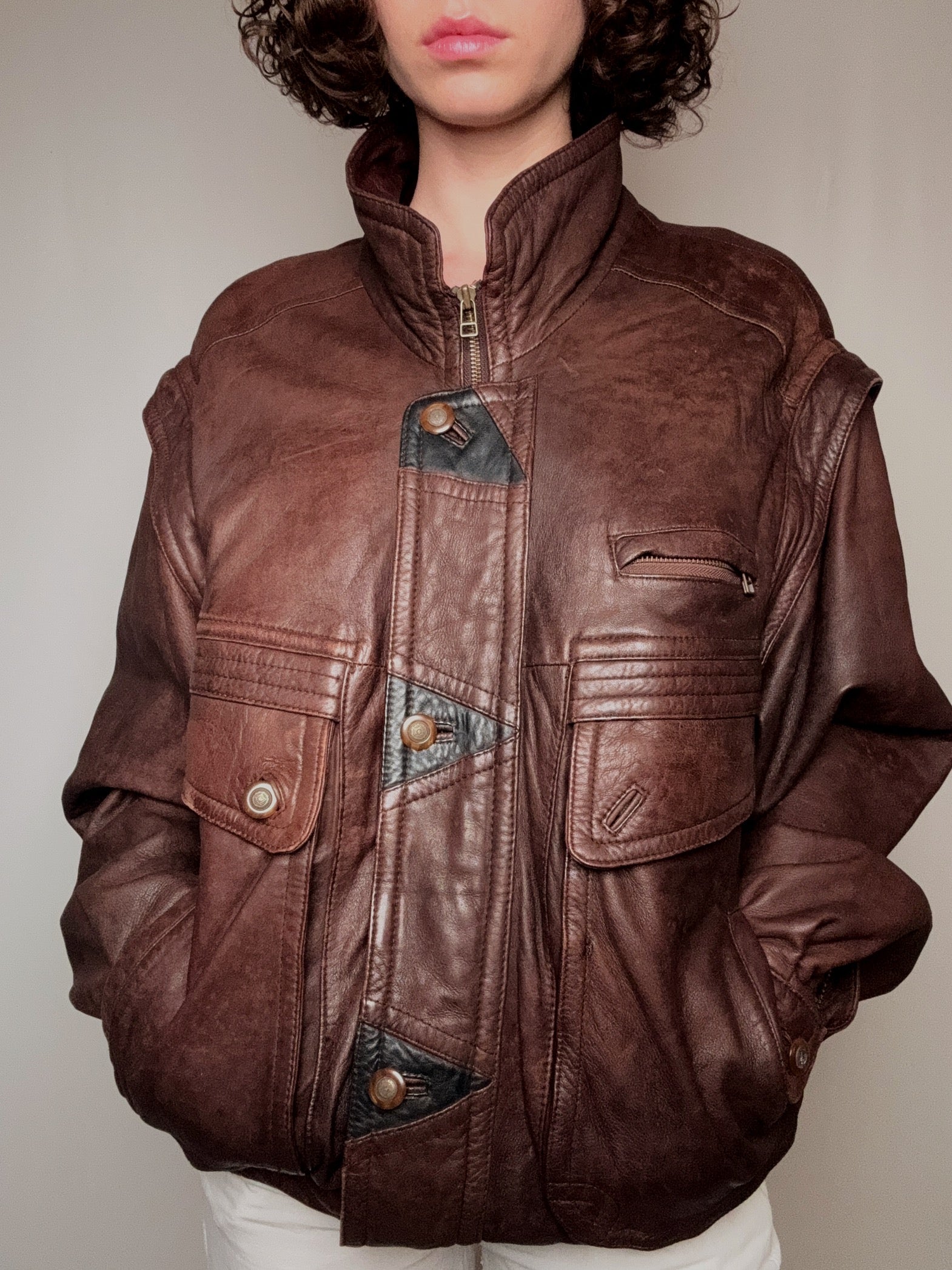 Blouson en cuir brun XL vintage