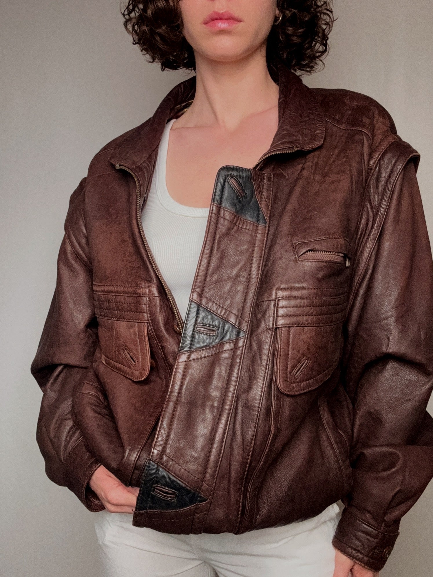 Bomber brun avec détails noir XL vintage