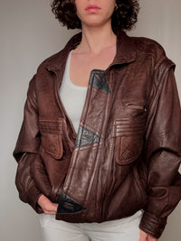 Blouson en cuir brun XL vintage