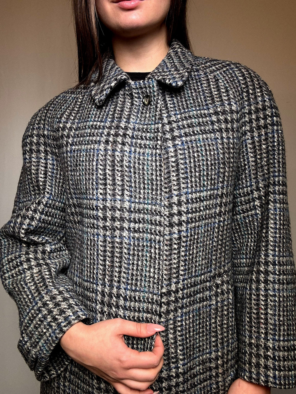 Manteau gris à carreaux M vintage