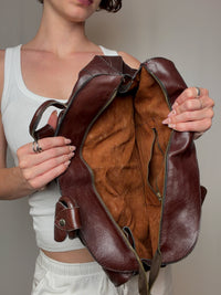 Grand sac en cuir bordeaux vintage