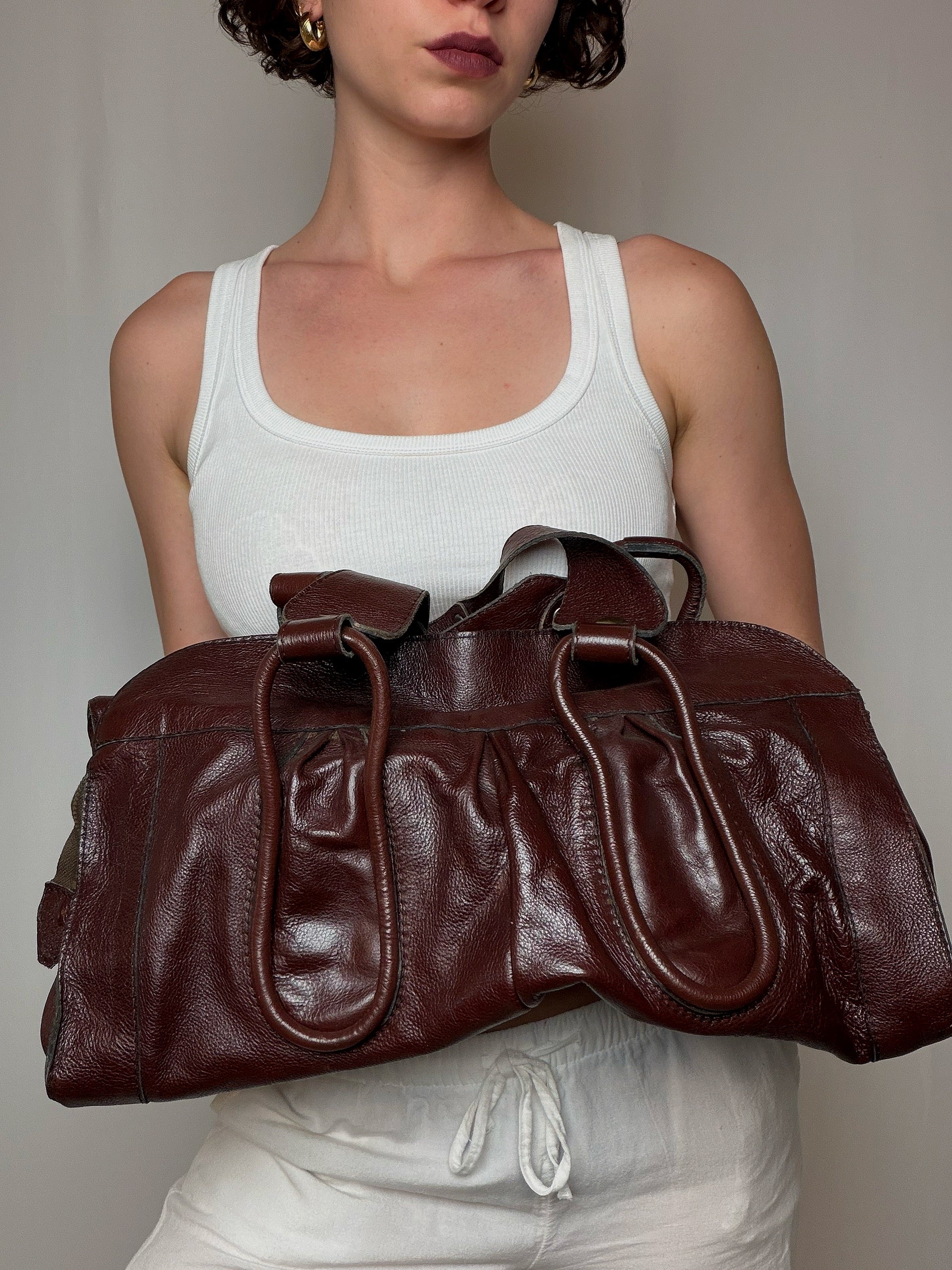 Grand sac en cuir bordeaux vintage