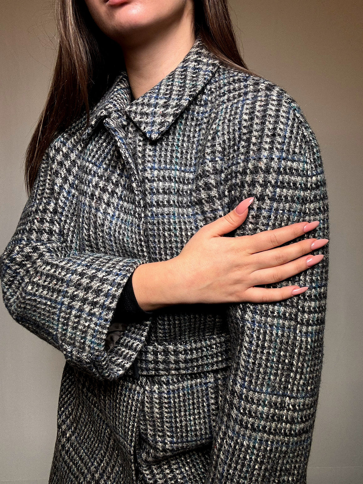 Manteau gris à carreaux M vintage