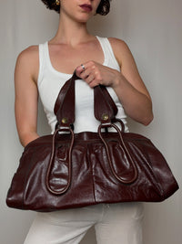 Grand sac en cuir bordeaux vintage