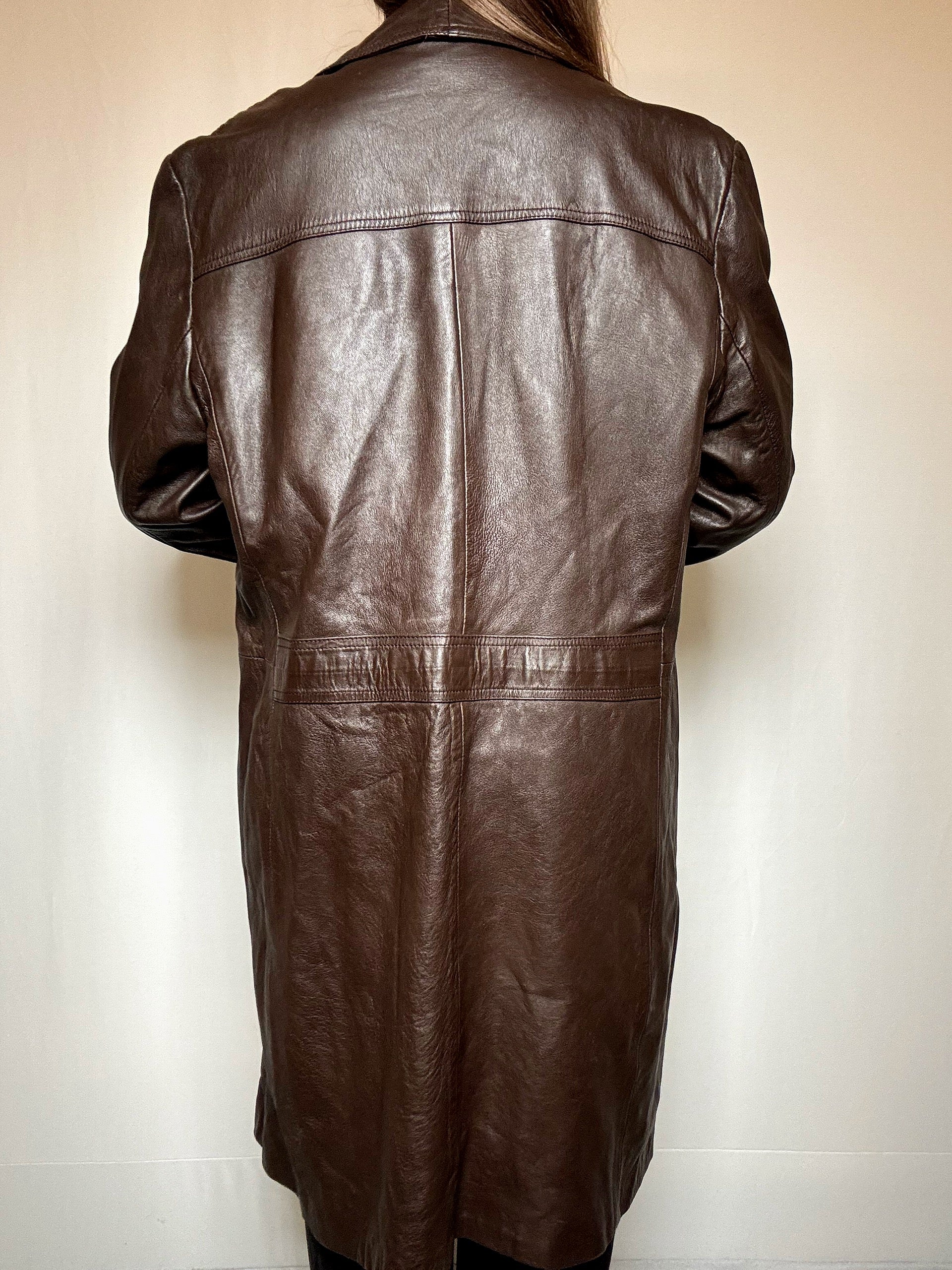 Vintage brown leather trench coat L/XL