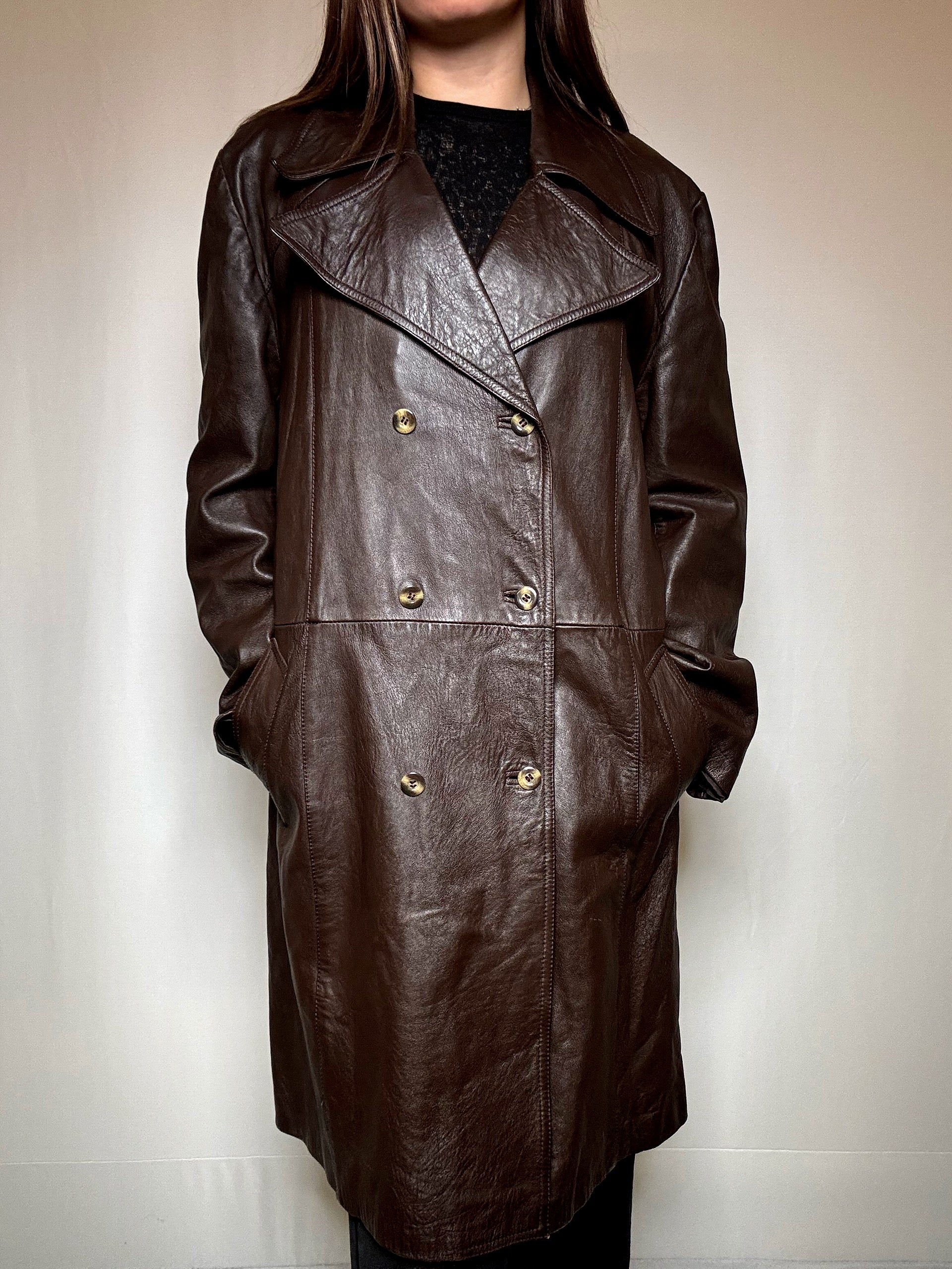 Trench en cuir brun L/XL vintage