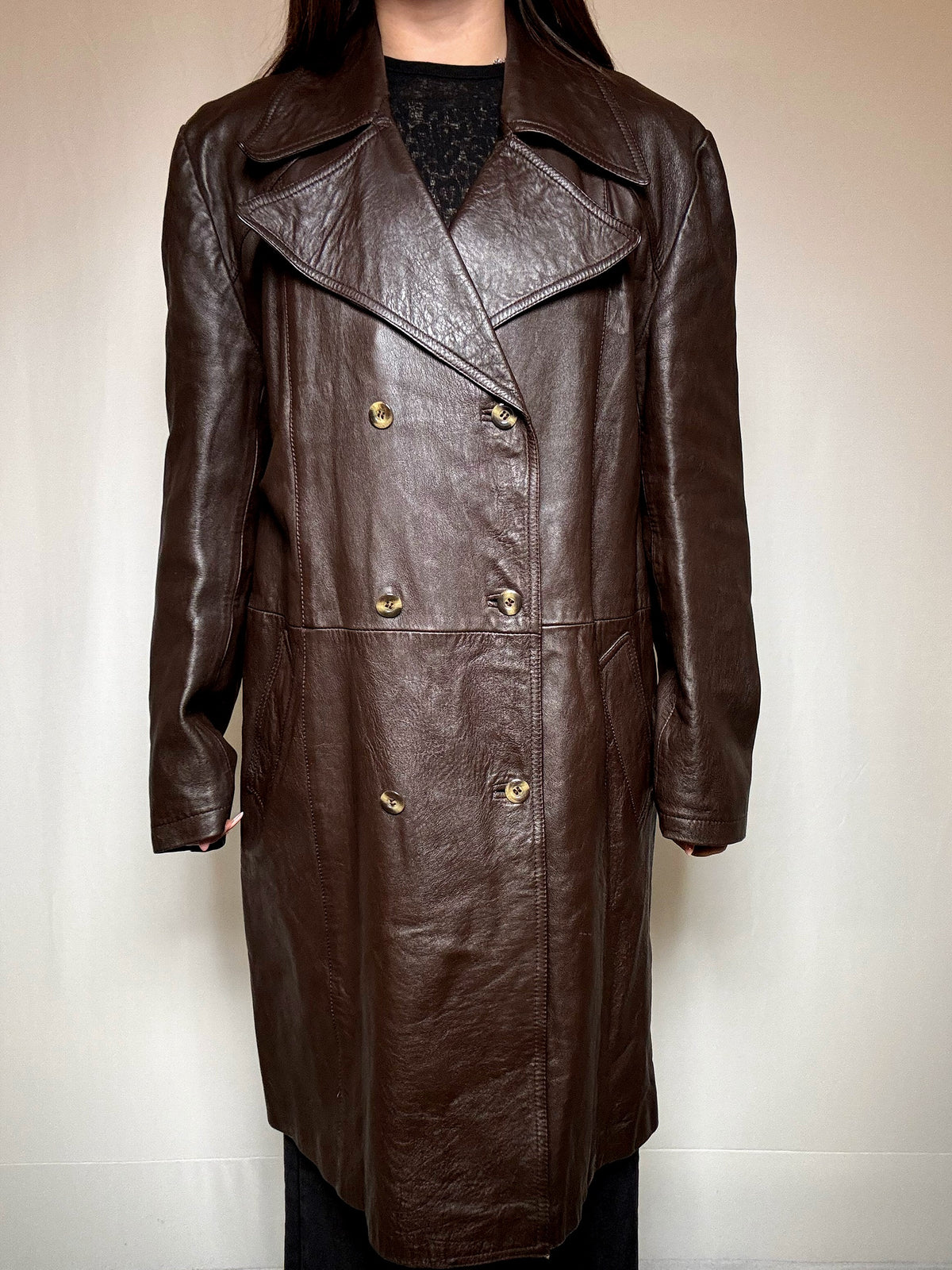 Trench en cuir brun L/XL vintage