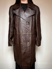 Vintage brown leather trench coat L/XL