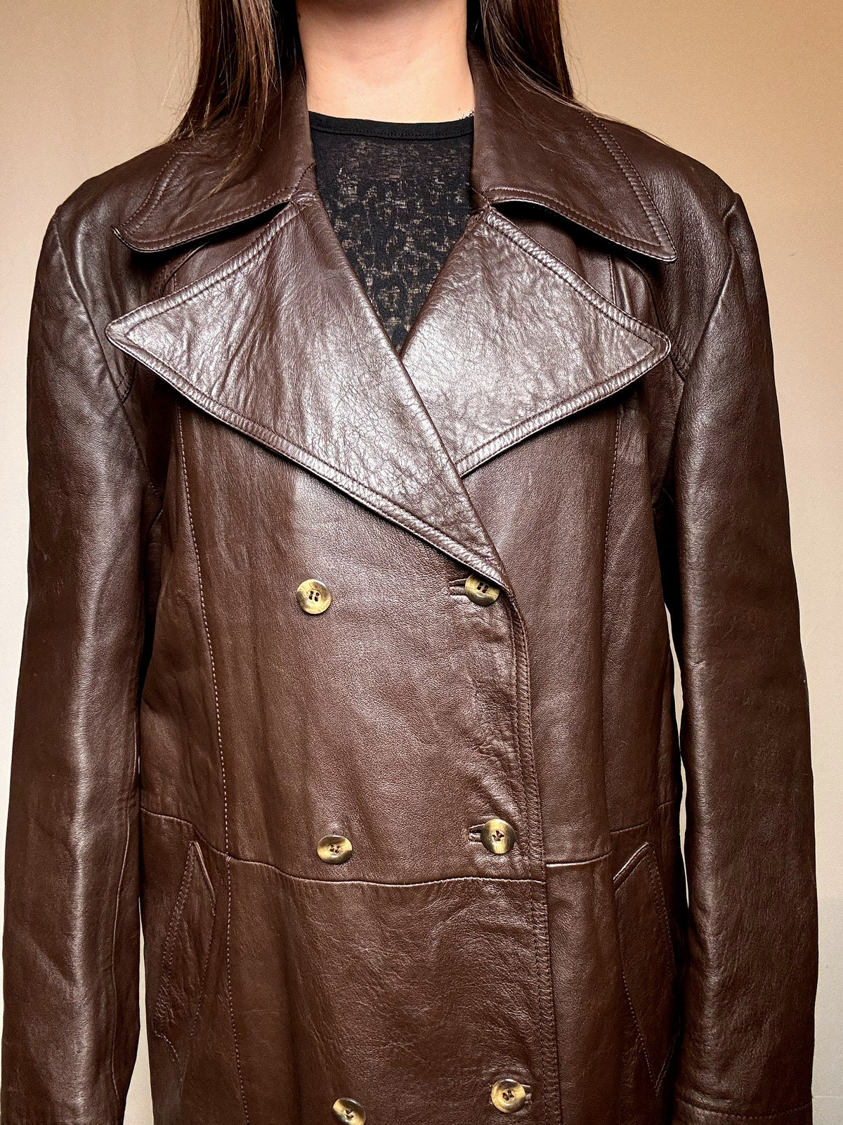 Trench en cuir brun L/XL vintage