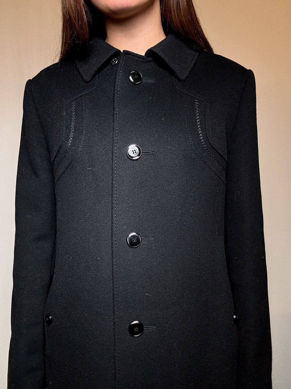 Manteau en laine noir avec détails M/L vintage