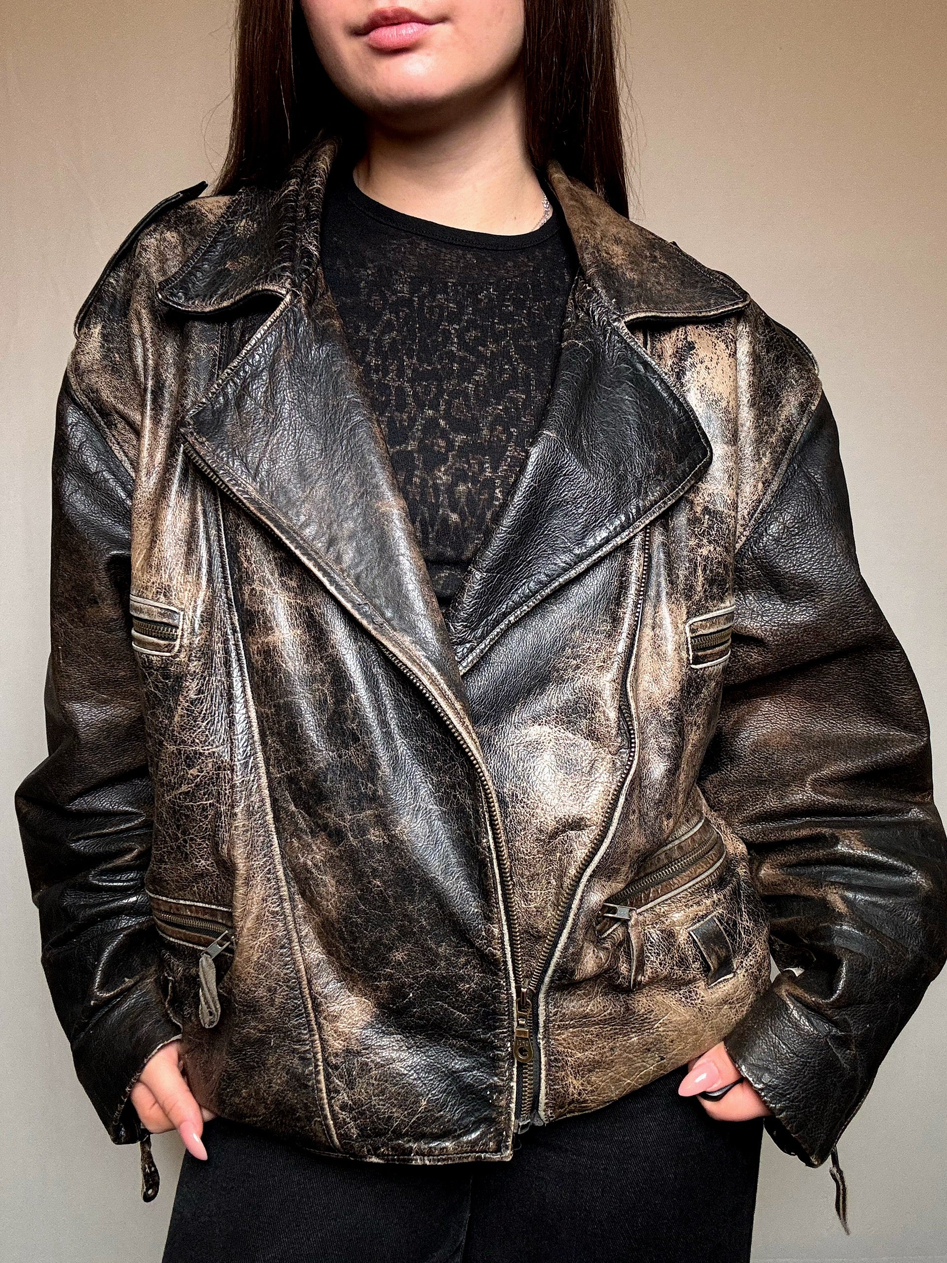 Veste en cuir vieilli L/XL vintage