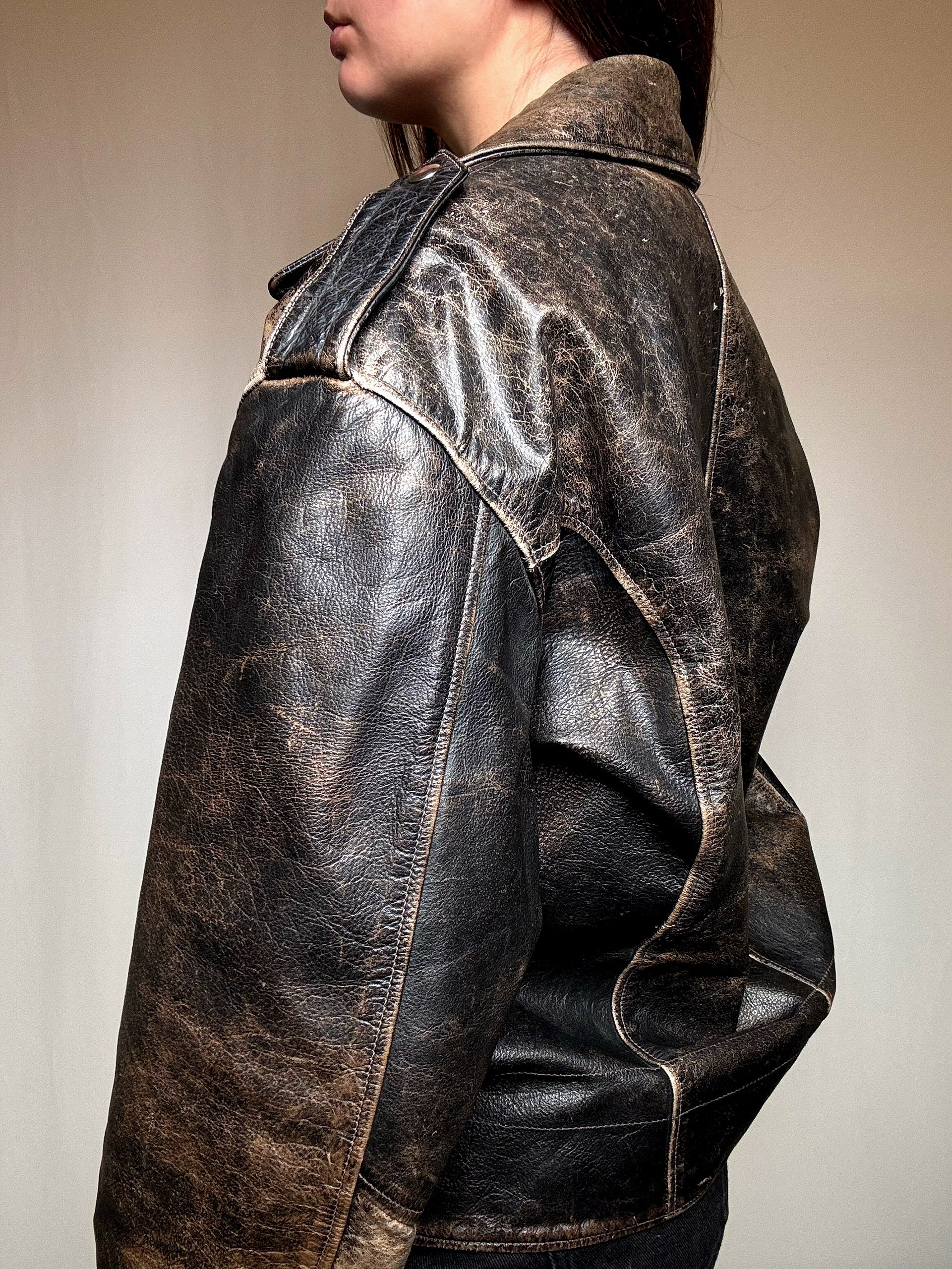 Veste en cuir vieilli L/XL vintage